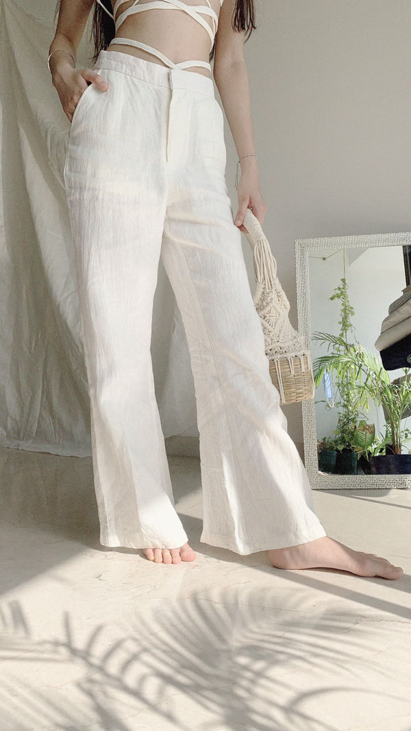 THIS OLD IS GOLD SEMI BOOTCUT PANTS WITH MIDRIFF - PALE WHITE