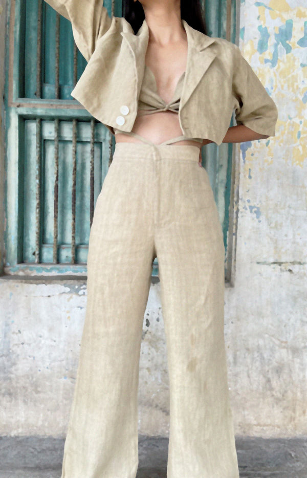 THIS OLD IS GOLD SEMI BOOTCUT PANTS WITH MIDRIFF - BURNT OLIVE